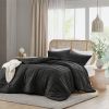 Full/Queen size Pre-Washed Pleated Microfiber Comforter Set in Black