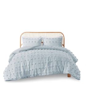 Twin/Twin XL 2-Piece Blue Pompom Microfiber Hypoallergenic Comforter Set