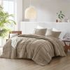 King size Microfiber Pleated Soft Lightweight Comforter Set Tan Khaki Taupe