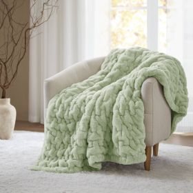1 PC 50x60" Ruched Fur Throw Sage Green