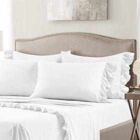 Kingn size 6-Piece White Microfiber Sheet Set with Ruffled Edges