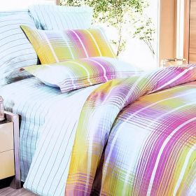 Blancho Bedding - [Golden Plaid] 100% Cotton 5PC Bed In A Bag (Twin Size)