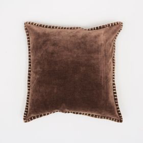 Stonewashed Cotton Velvet Throw Pillow with Decorative Handstiched Edges-19X19" (Color: as Pic)