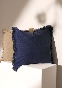 Stonewashed Linen Throw Pillow with Handworked Edges & Fringe -22X22" (Color: as Pic)